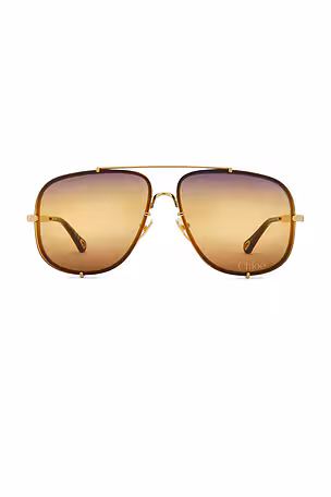 Óculos quadrado dourado com lente marrom degradê