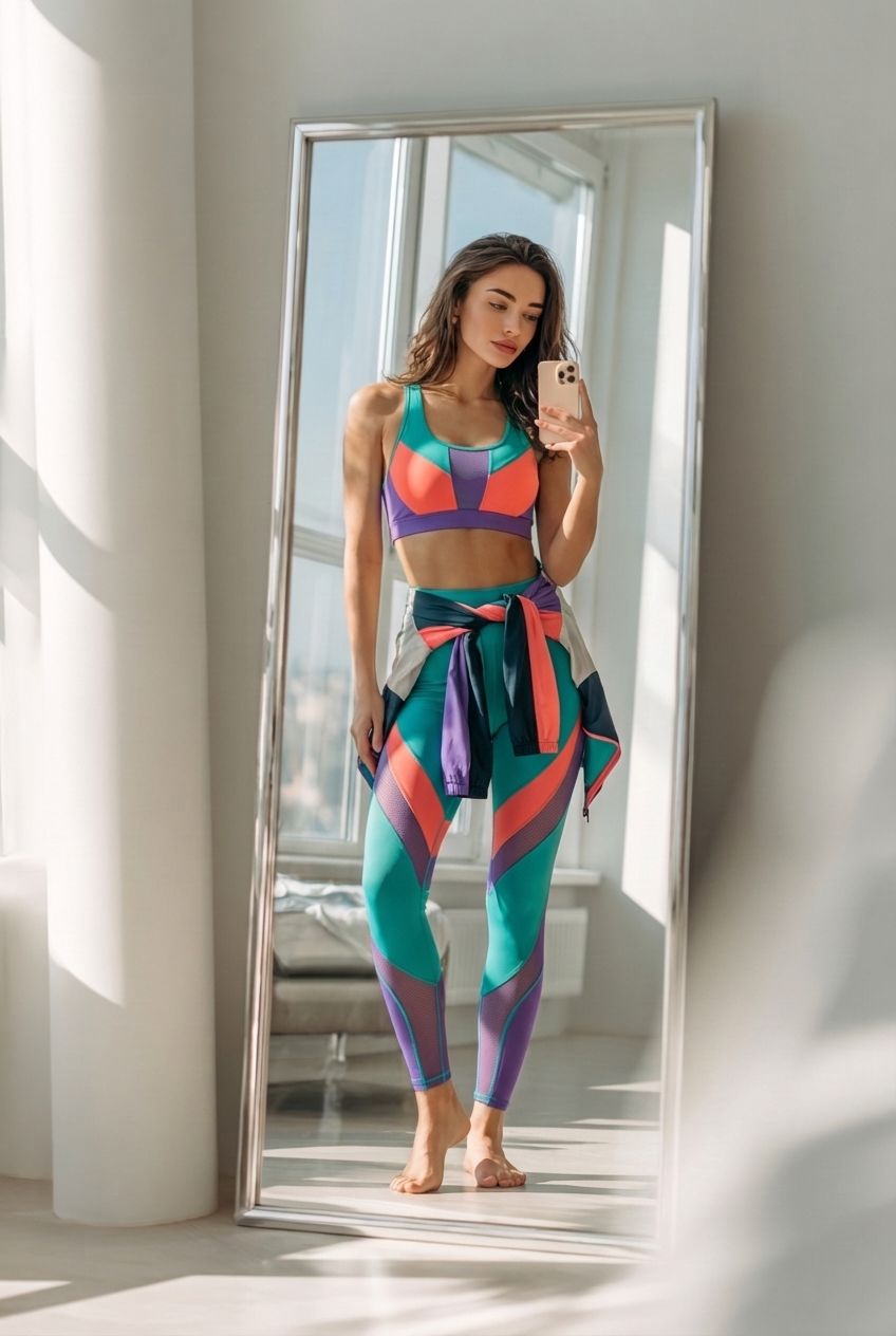 Mesmo modelo com look de academia aplicado via IA